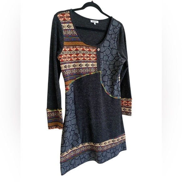ADORE Knit Dress Aztec Coastal Cowgirl Patchwork Long Sleeve Southwest Large - Picture 4 of 12